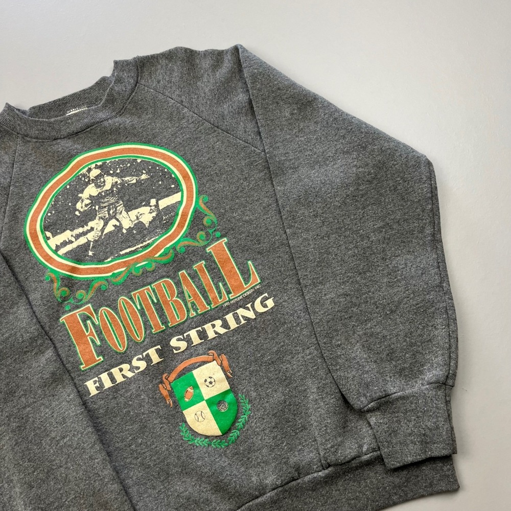 Fruit of the Loom Sweatshirt Mens M Gray Vintage 1992 Football First String USA